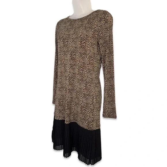 NWOT Michael Kors Drop Hem Leopard Long Sleeve Dress Pleated Stretchy Size XS - Picture 11 of 11